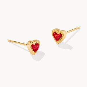Kendra Scott Mini Ari Heart Gold Stud Earrings in Red Kyocera Opal NWT